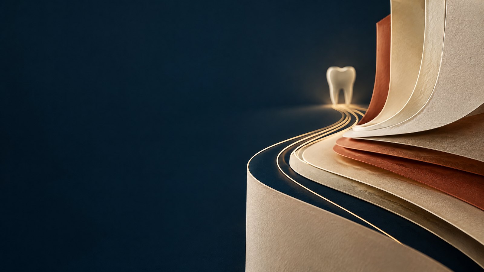 Struttura editoriale di un sito odontoiatrico resa come pagine e segnali connessi.